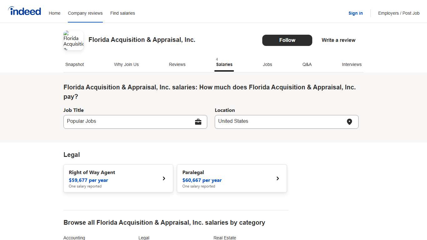 Florida Acquisition & Appraisal, Inc. salaries: How much does Florida Acquisition & Appraisal, Inc. pay? | Indeed.com
